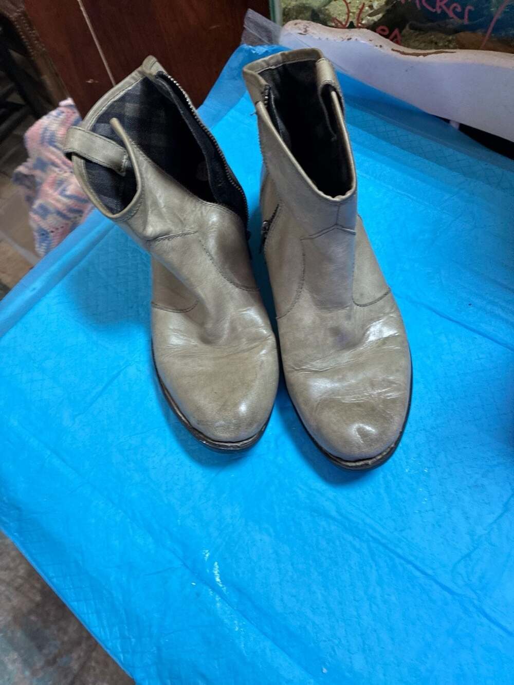 Børn Taupe Leather Zip-Up Ankle Booties Size 10